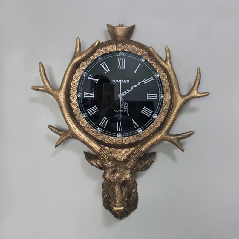 

Luxury Living Room Deer Head Clock Hotel Restaurant Deer Head Clock American Villa Entrance Decoration Personalized Creative Clo