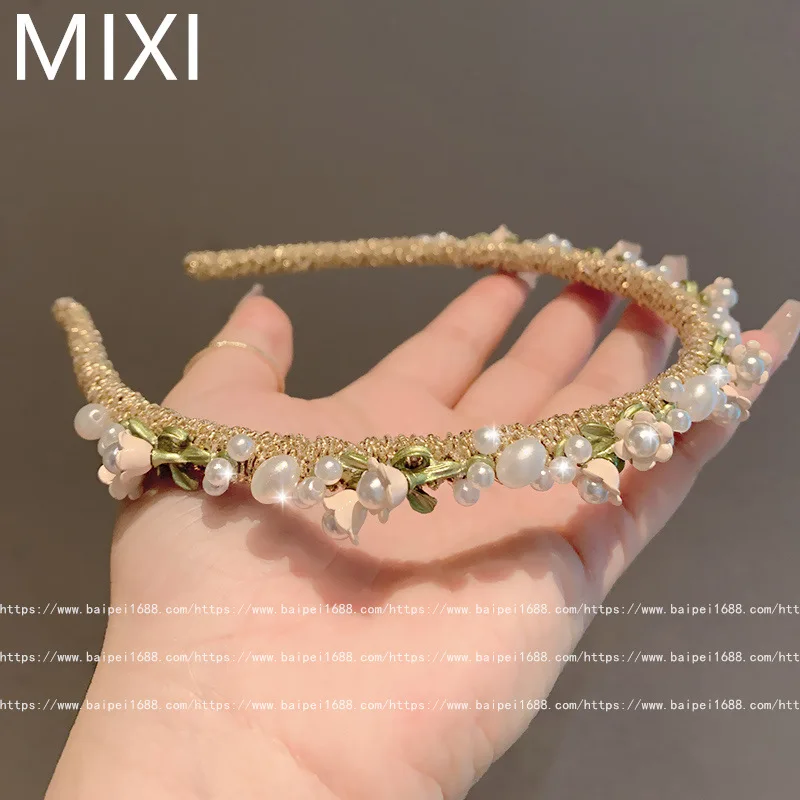

1pc Korean New Retro Pearl Flower Hair Hoop Princess Breathable Headband for Women Outdoor Travel Non Crease
