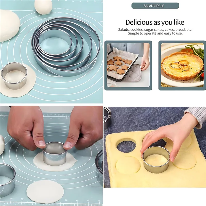 ABWR-Conjunto de cortadores de biscoitos redondos, 6 cortadores de biscoitos de aço inoxidável, ferramentas de cozimento para pastelaria, donuts, fondant