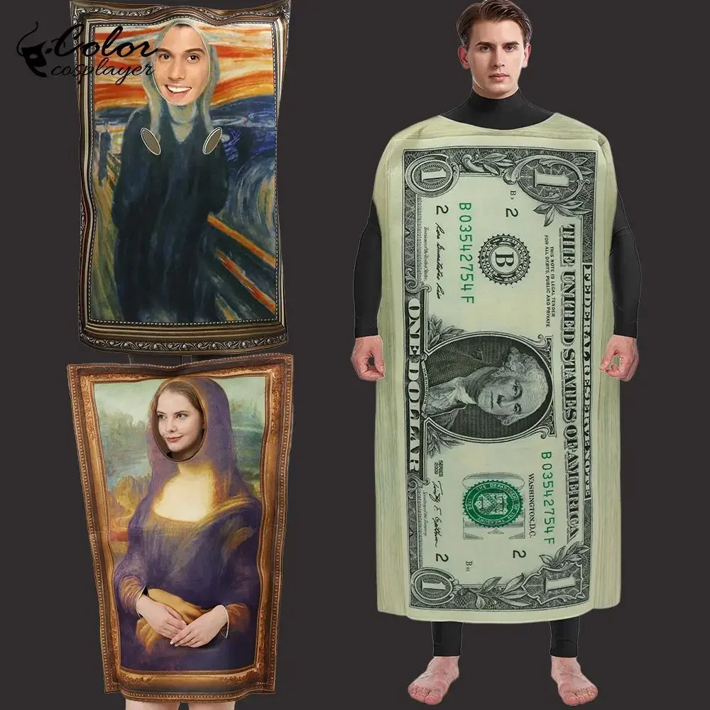 Karneval Usd Dollar Cosplay Kostüme Funnyoil Painting Outfit Mona Lisa Mysterious Smile Dress Up Festival Purim Party Kleidung