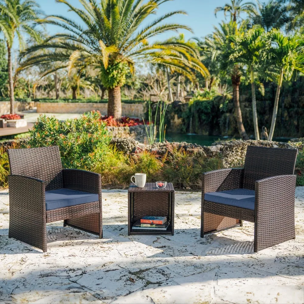 Willow Outdoor Furniture Set, 3-Piece Set Terraço ao ar livre, 2-Person Small Set Móveis Terraço