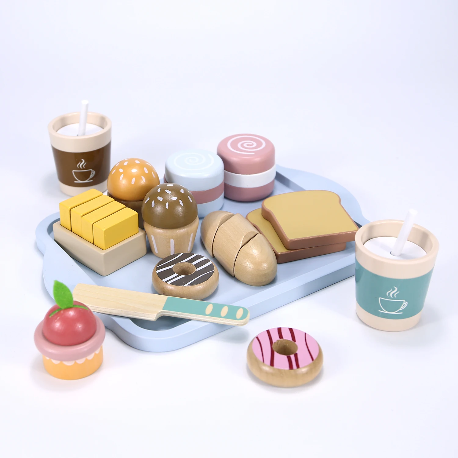 어린이 나무 장난감 오후 차 장난감 세트 케이크 아이스크림 티 타임 Playset 유아 척 놀이 주방 액세서리