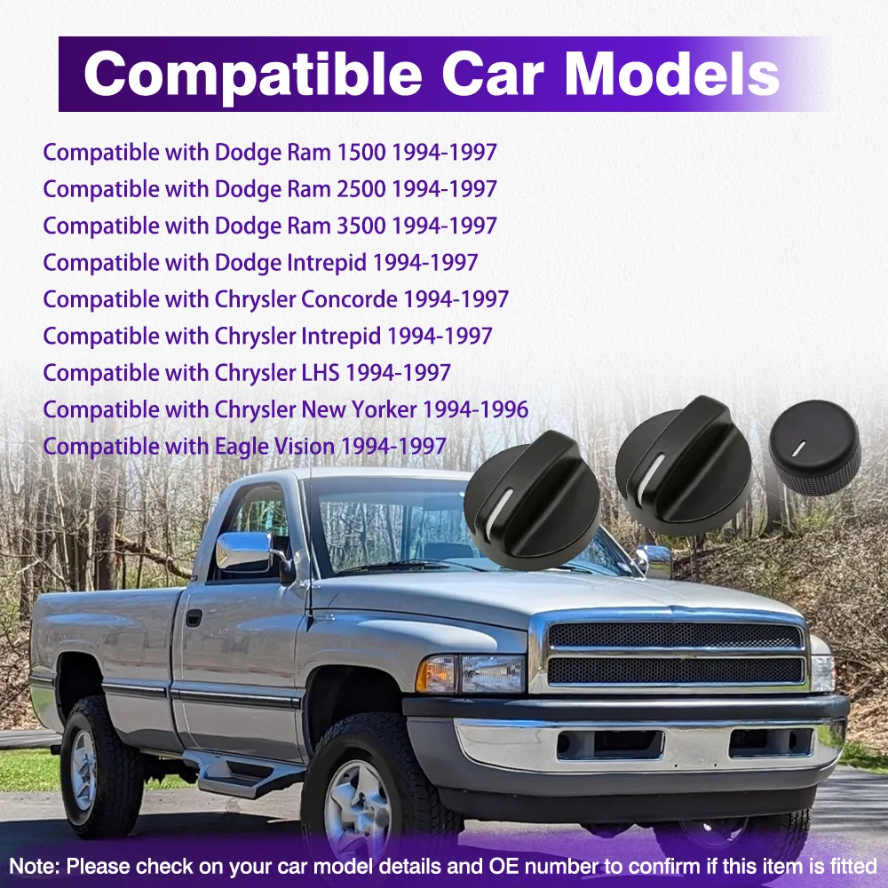 

3 шт. ручка управления обогревателем кондиционера автомобиля для Dodge Ram 1500 2500 3500 Intrepid Chrysler Concorde LHS 1994-1997 4882482, 4882511