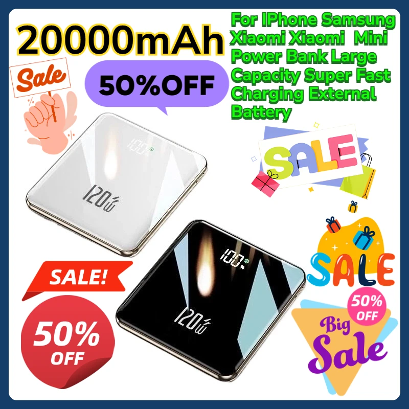 

For IPhone Samsung Xiaomi Xiaomi 20000mAh Mini Power Bank Large Capacity Super Fast Charging External Battery