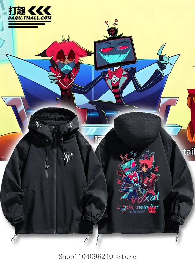 

Vox v Alastor Voxal Anime Cosplay Long Sleeve Jacket Unisex Coat Zipper Hooded Sweatshirt Top Cosplay Costume