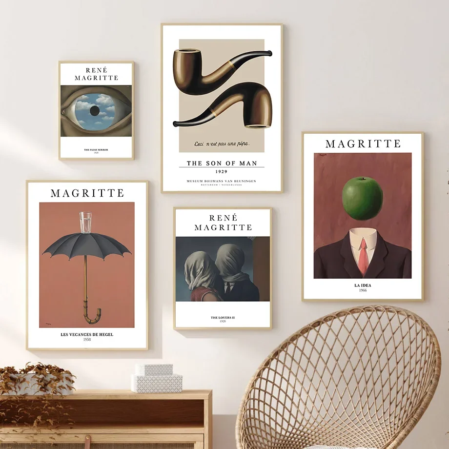 

Rene Magritte Abstract Wall Art Canvas Painting Posters Green Apple Man Pipe Eye Mirror Pop Art Pictures Classroom Decoration