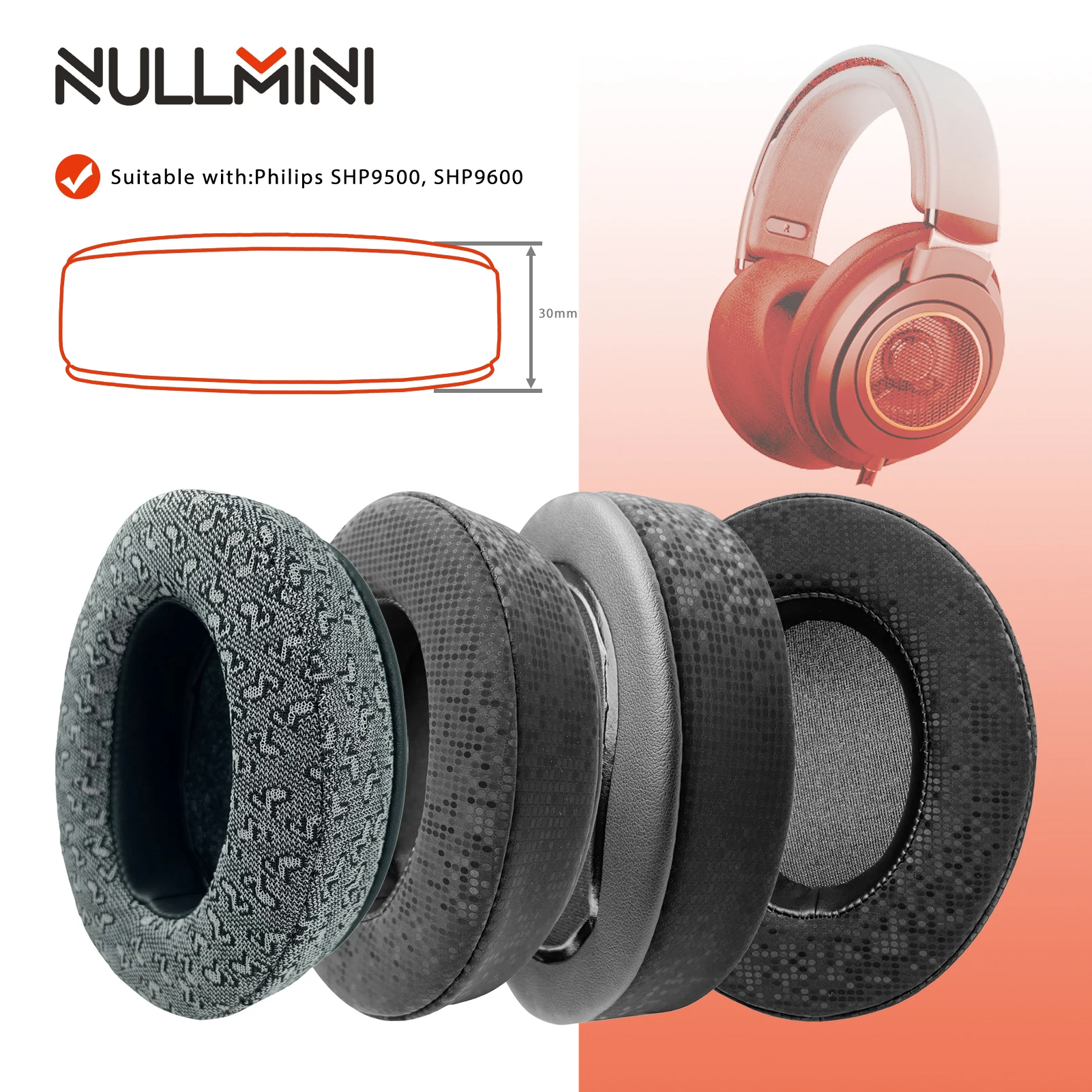 NullMini Replacement Earpads for Philips SHP9500, SHP9600 Headphones Ear Cushion Earmuffs Headset