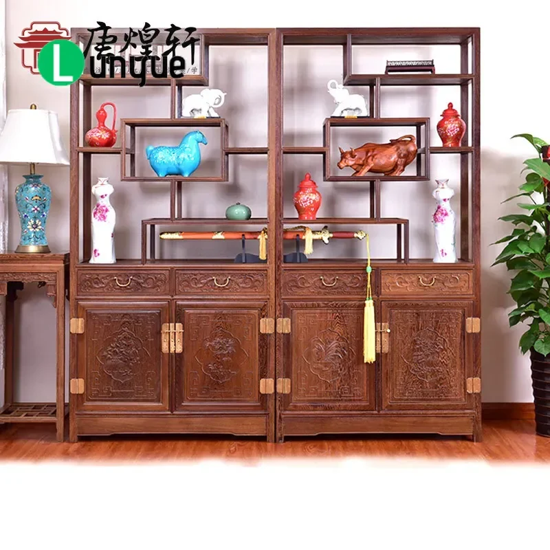 Solid Wood Mahogany Chicken Wing Wood Display Rack Chinese Antique Bogu Shelf  Pavilion for Living Room Furniture