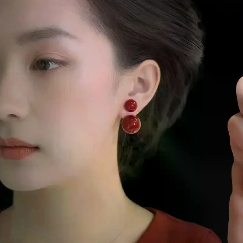 Imitation Pearl Earrings Exquisite Red Half Circle 1 Pair Shiny Decor Jewelry for Prom Banquet Daily Casual Wear