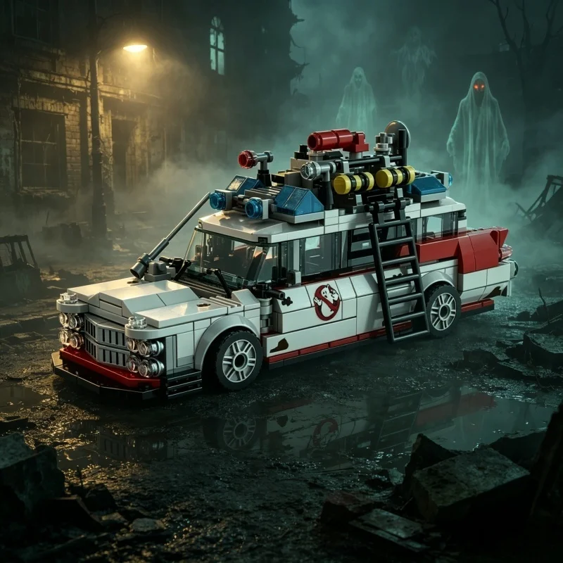 Nuevo Modelo de Coche MOC ECTO-1 de la Serie Ghostbusters, Bloques de Construcción para Decoración del Hogar, Regalo Navideño