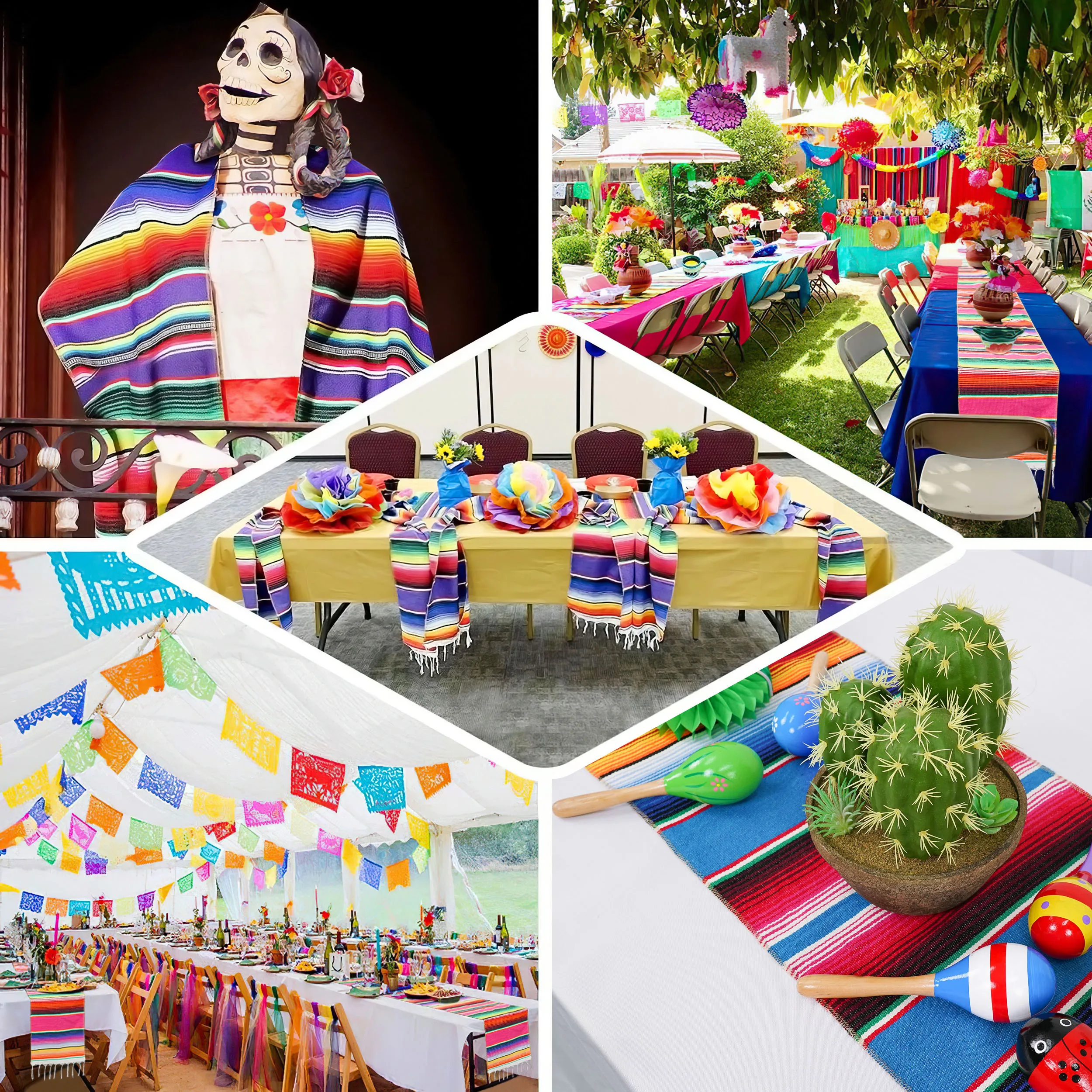1/2/4Pack 14 x 84 Inches Mexican Table Runner  Fiesta Mexican Theme Party Decoration for Cinco de Mayo Fiesta Party Table Runner