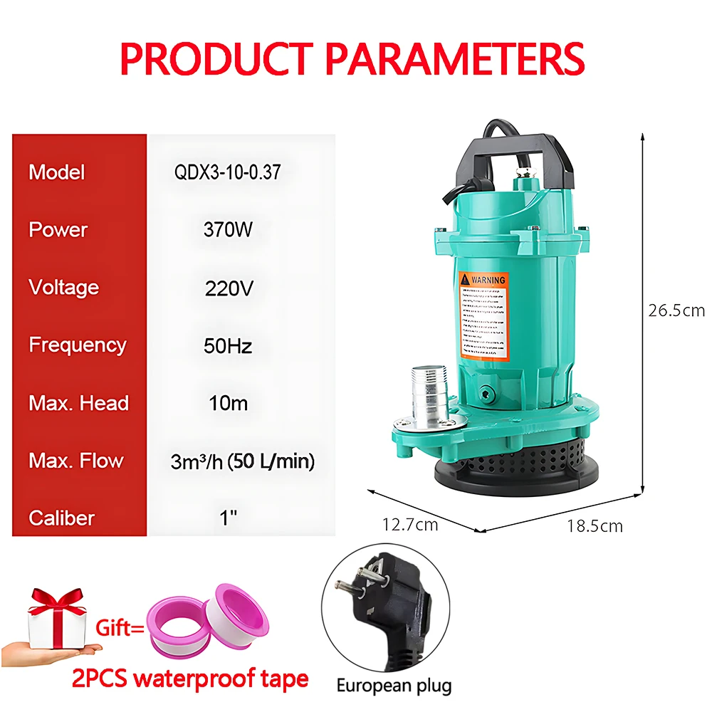 

Portable AC220V 50Hz 50L/min Stainless Steel Submersible Pump, Agricultural Drainage and Irrigation, Self-starting Sewage Pump