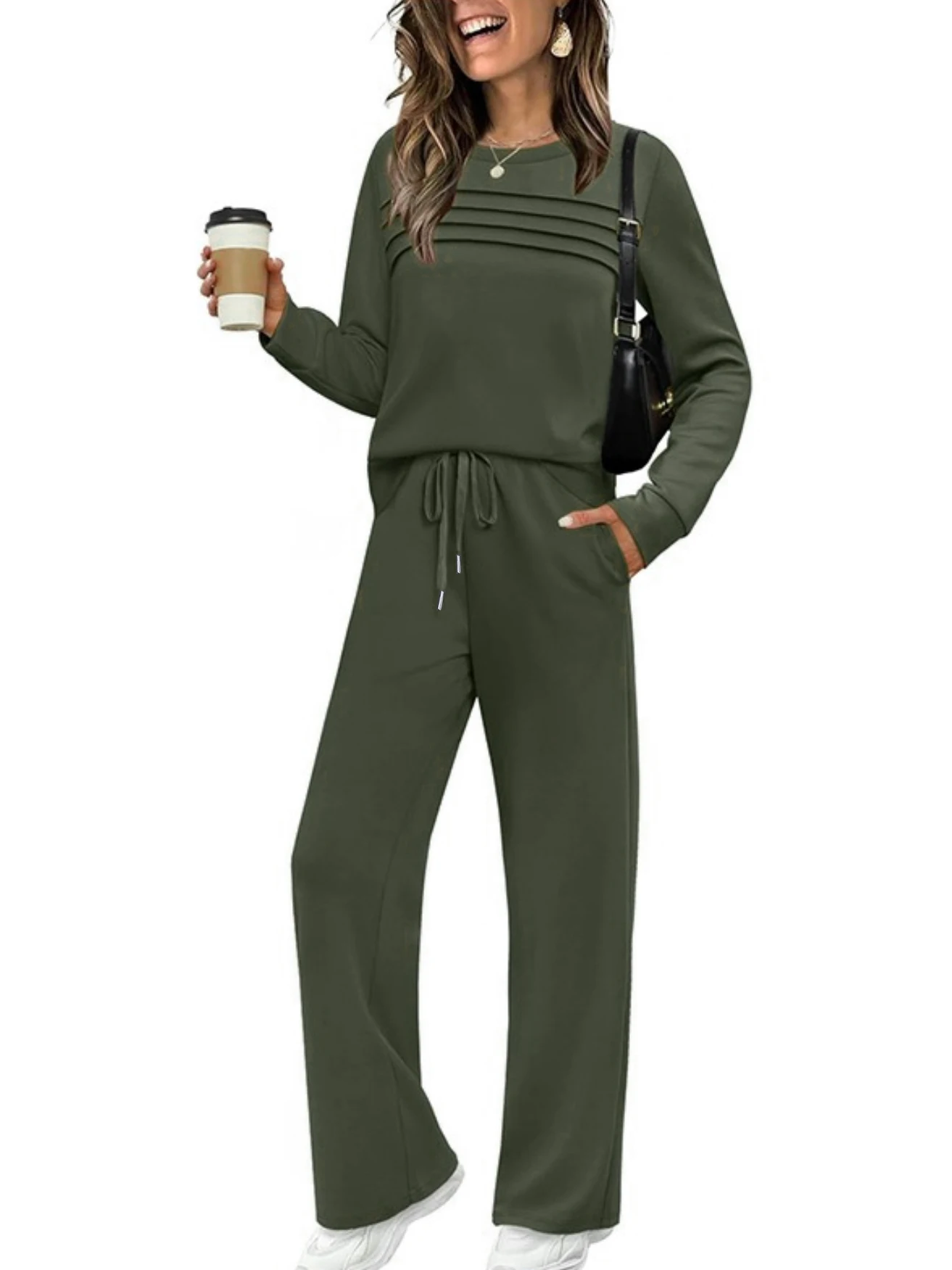 New Fall Women's Casual Two-Piece Set - Pure Color Loose-Fitting Long-Sleeved Set