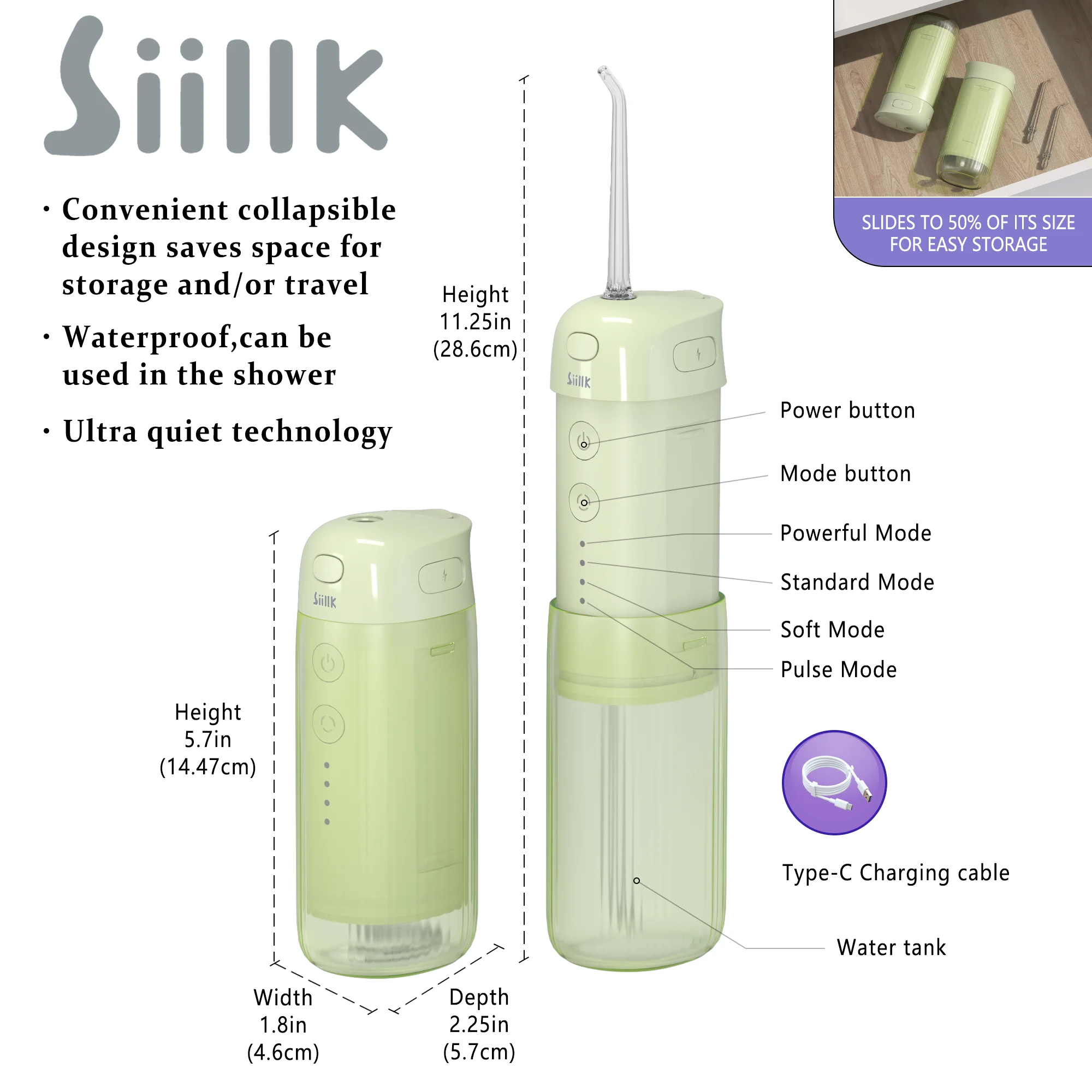 SIILLK Innovative Cordless Dental Irrigator Purple Color Faucet Replacement Oralfree Water Flosser for Teeth Care