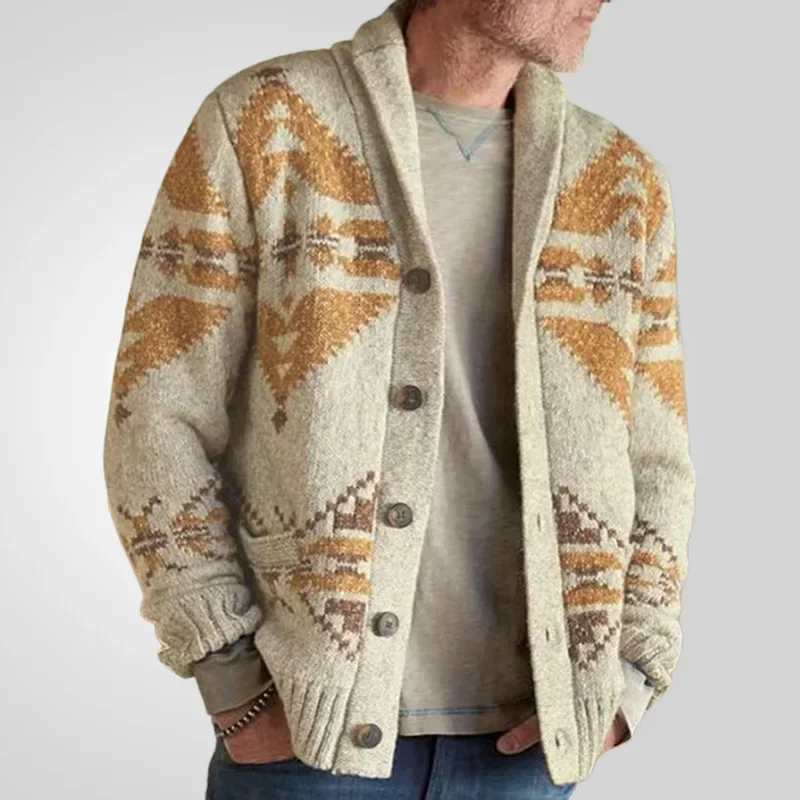 

Coat Men Cardigan Sweaters Turn Down Collar Single Breasted Splice Thick Print Coats Open Stitch Autumn Winter Outerwear
