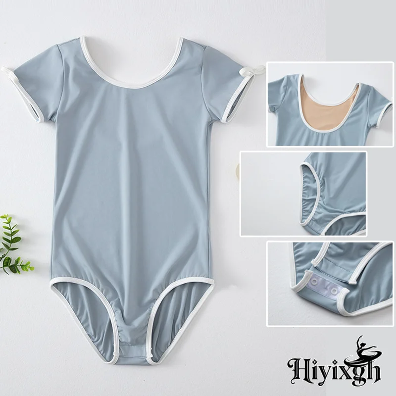 Children's high quality blue cotton short-sleeved jumpsuit Купальнік tights girl ballet dance gymnastics dance wear
