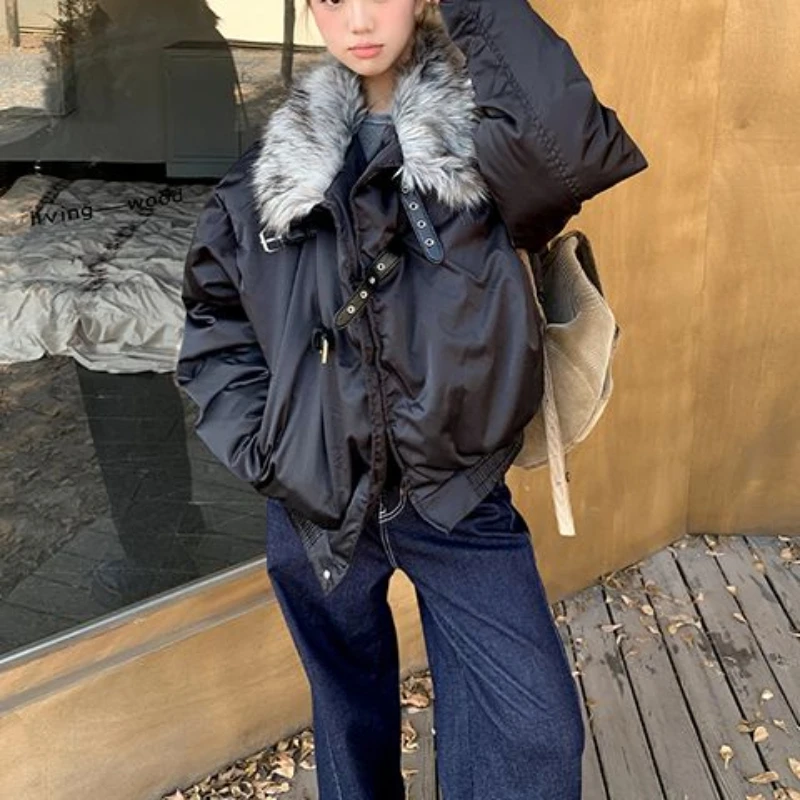 

Новая американская ретро пикантная хлопковая куртка с меховым воротником для девочек на осень и зиму, женский высококачественный свободный теплый топ
