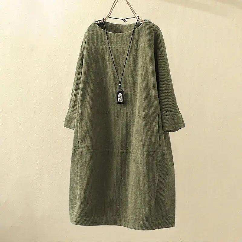 Corduroy Return To The Ancients Solid Color Dresses Loose FatMM Large Size Women's Dress Loungewear New Autumn and Winter Models