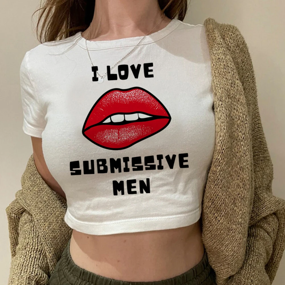 I Love Submissive Men Korean Fashion Vintage Fairycore Crop Top Female Kawaii Kawai Trashy Yk2 T-shirts