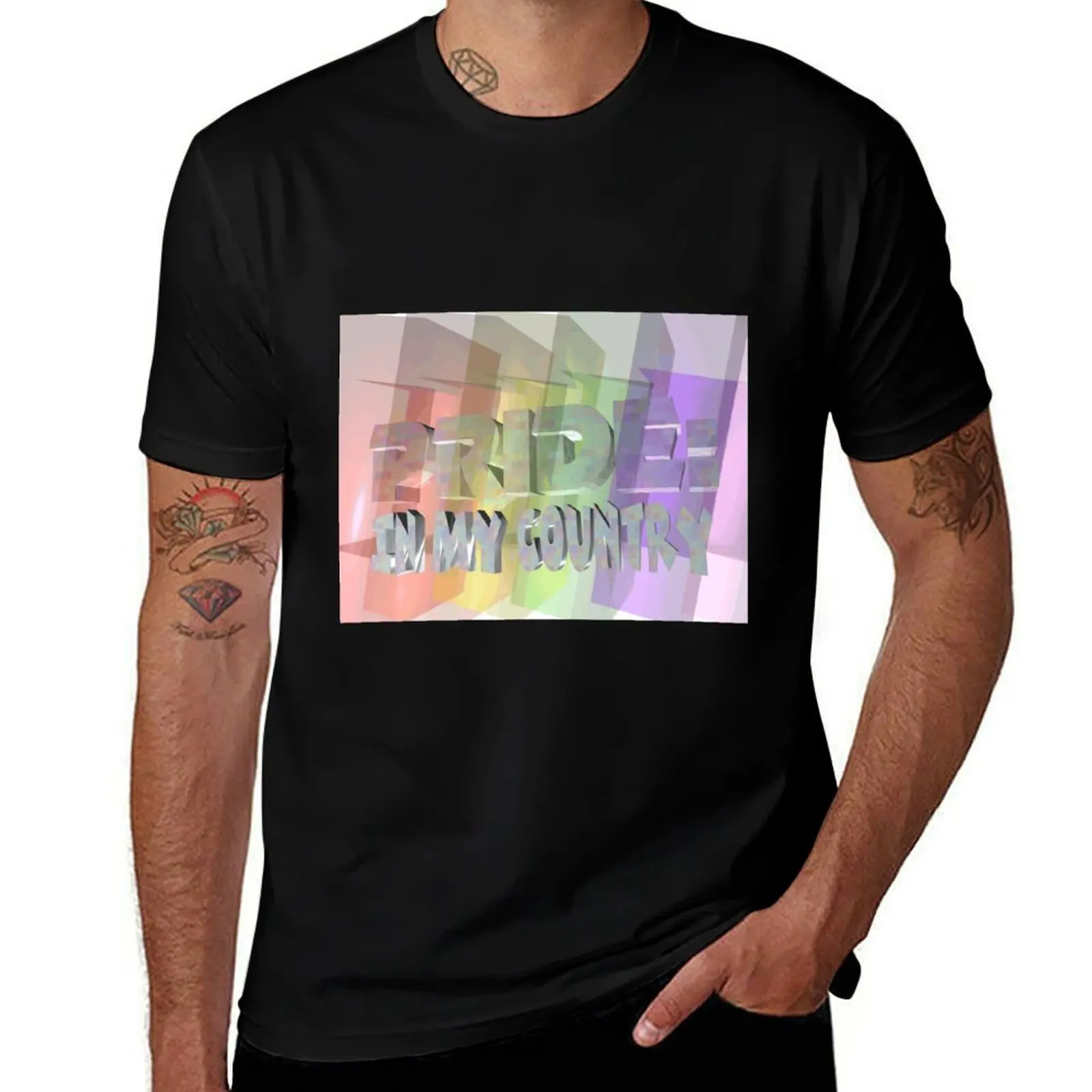 

Rainbow-Cubes Pride In My Country Fun Fractals ChromaDepth 3D T-Shirt man t shirt customizeds heavy weight t shirts for men