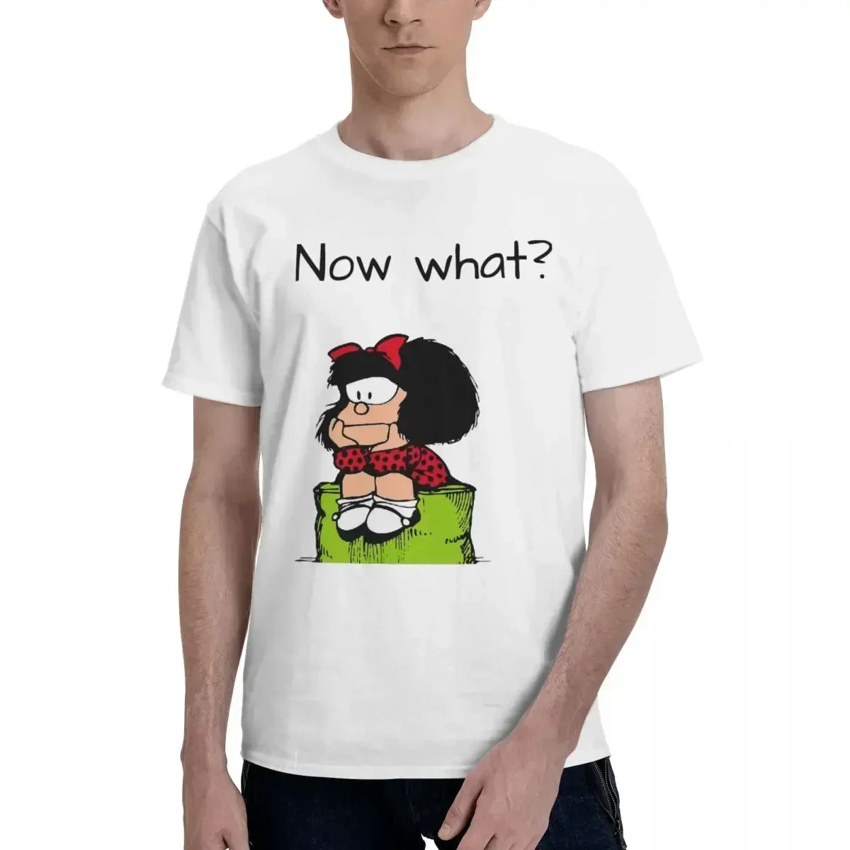 TShirt for Men Mafalda Thinking Cartoon Soft Casual Tee T Shirt High Quality Trendy Fluffy