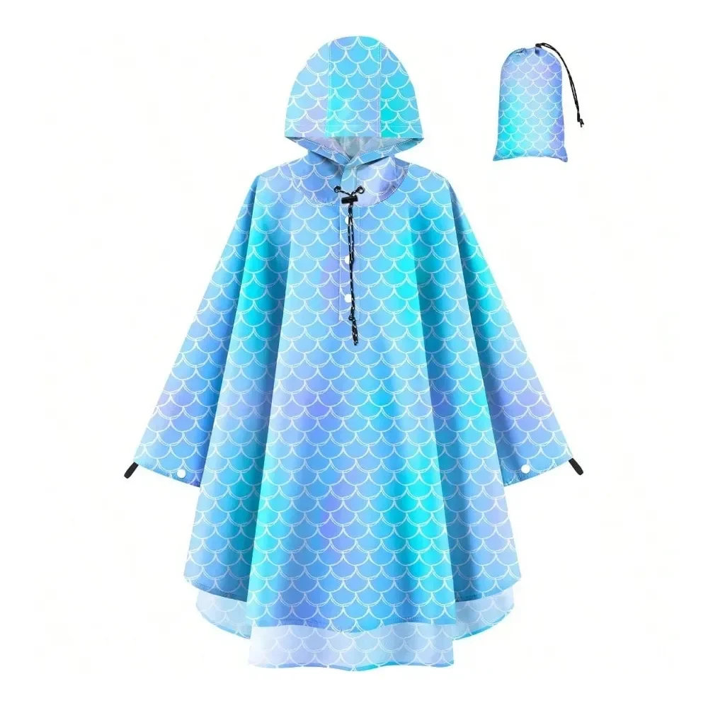 

OlyPegic Rain Poncho With Hooded Reusable Waterproof Lightweight Ponchos Boy Girl Raincoat Outwear