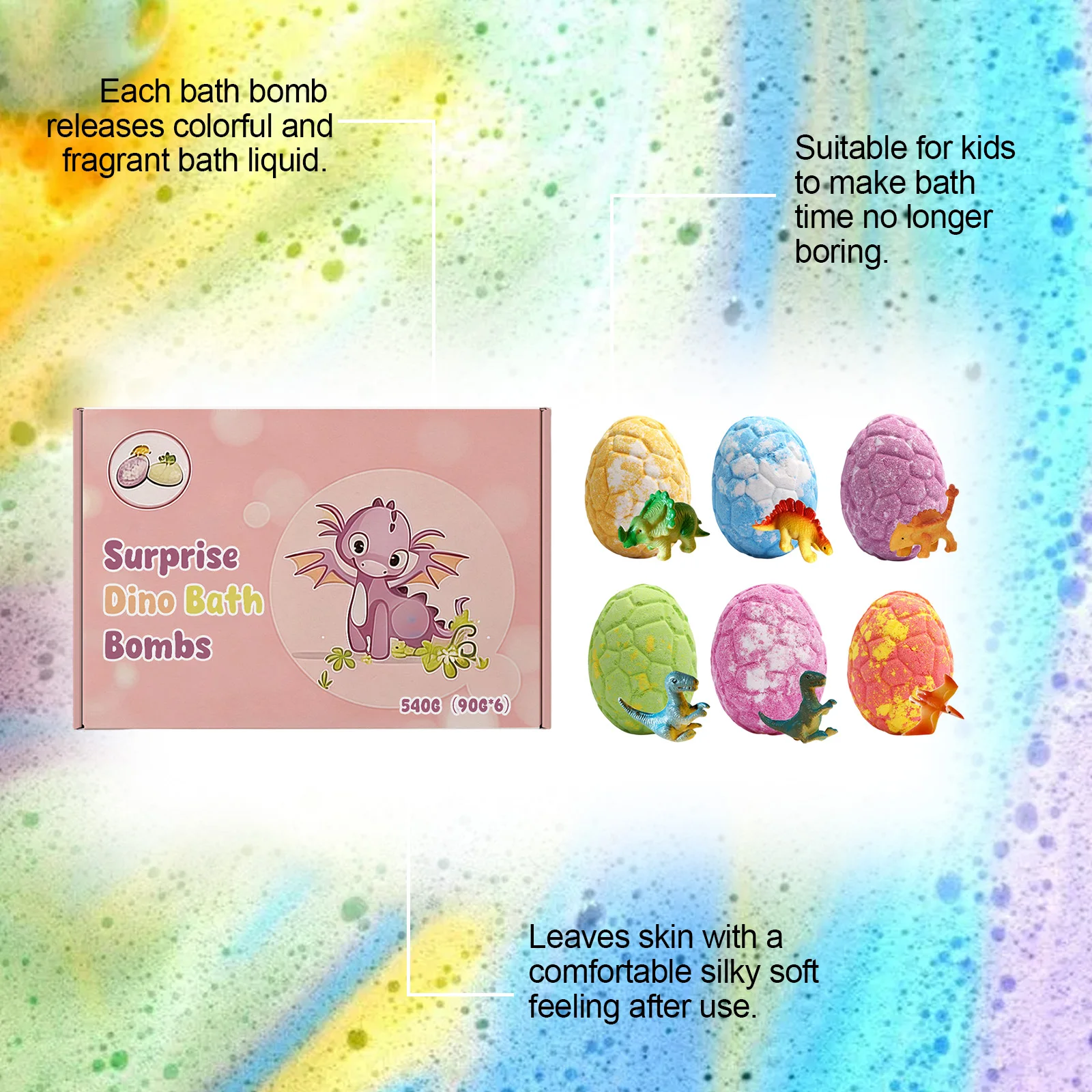 Dinosaur Egg Bath Bombs for Kids Colorful Rich Bubble Relax Shower Spa Relieve Stress Gift Moisturizing Bath Salt Balls with Toy view 3