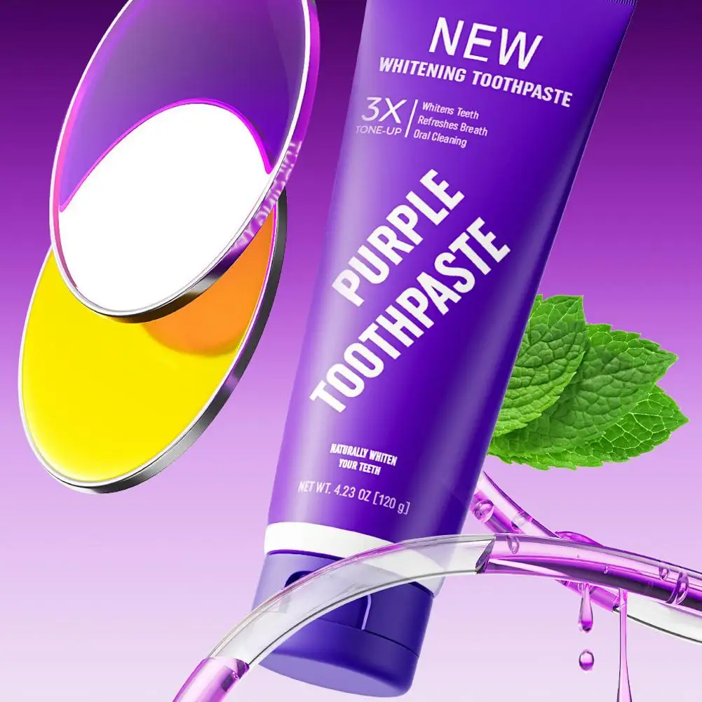 3X Purple Essence Toothpaste Cleaning Instant Bright White Toothpaste 120g Bright White Dental Paste Unique Tone-Up Technology
