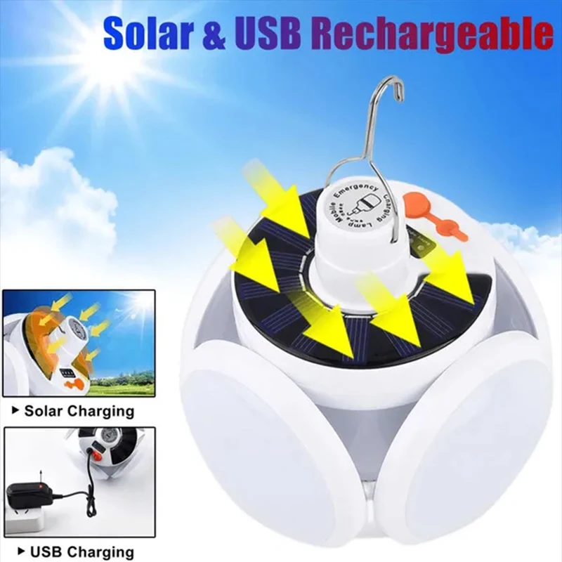 Portable Outdoor Solar LED Light with Remote Control USB Rechargeable Searchlight Camping Flashlight for Power Outage Emergency