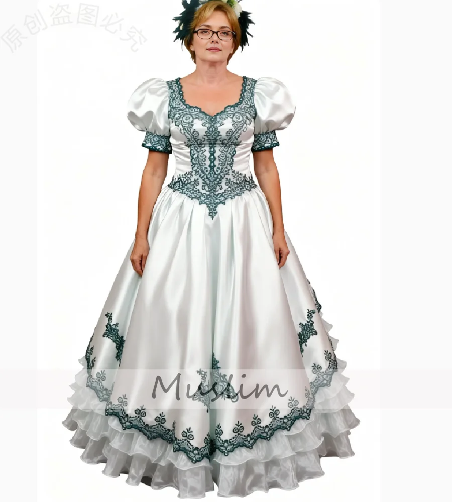Victorian 80s Gothic Wedding Dress 2026 Vintage Short Sleeve Medieval Country Bridal Gowns Ruffles Blue Lace Celtic Hippie Bride