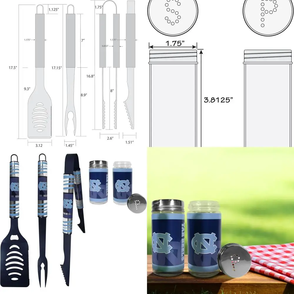 

North Carolina Tar Heels 3-Piece BBQ Tool Set with Salt and Pepper Shakers in Team Colors