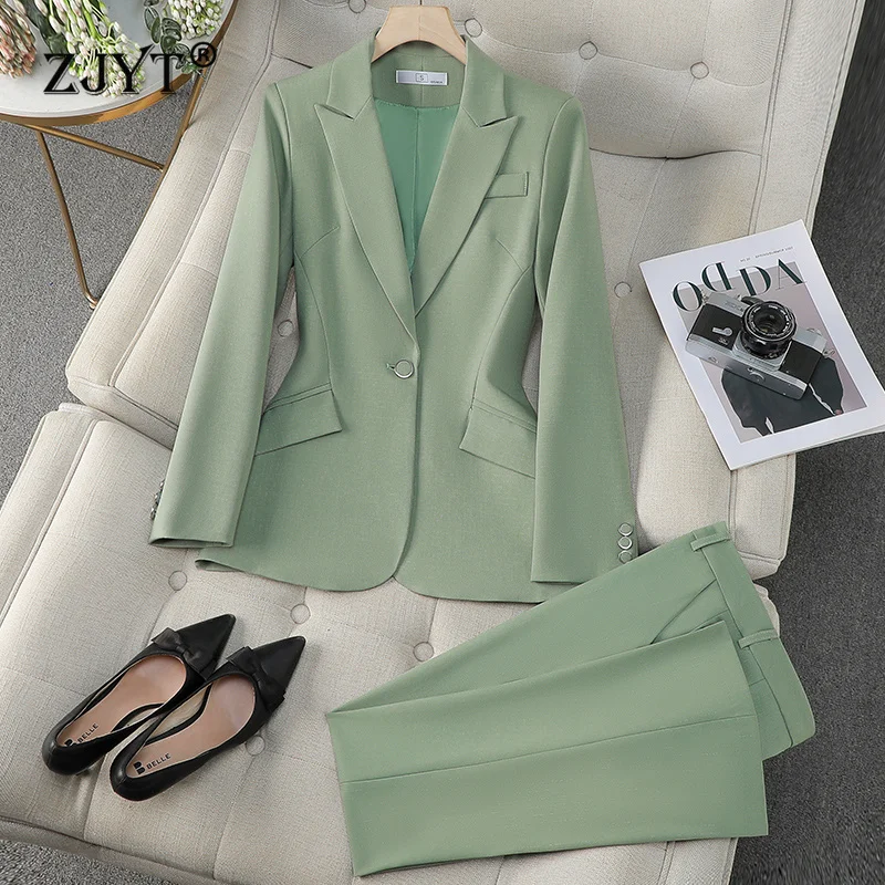 ZJYT Spring 2025 New Korean Fashion One Button Blazer Set Pants 2 Pieces Womens Outfit Elegant Office Lady Jacket Trousers Suit