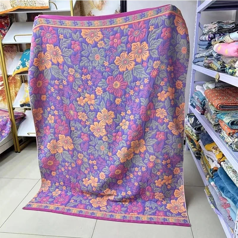 Purple flower towel cover Aviation Blanket Gift For Mother Soft Towel Blanket For Office Sofa Room