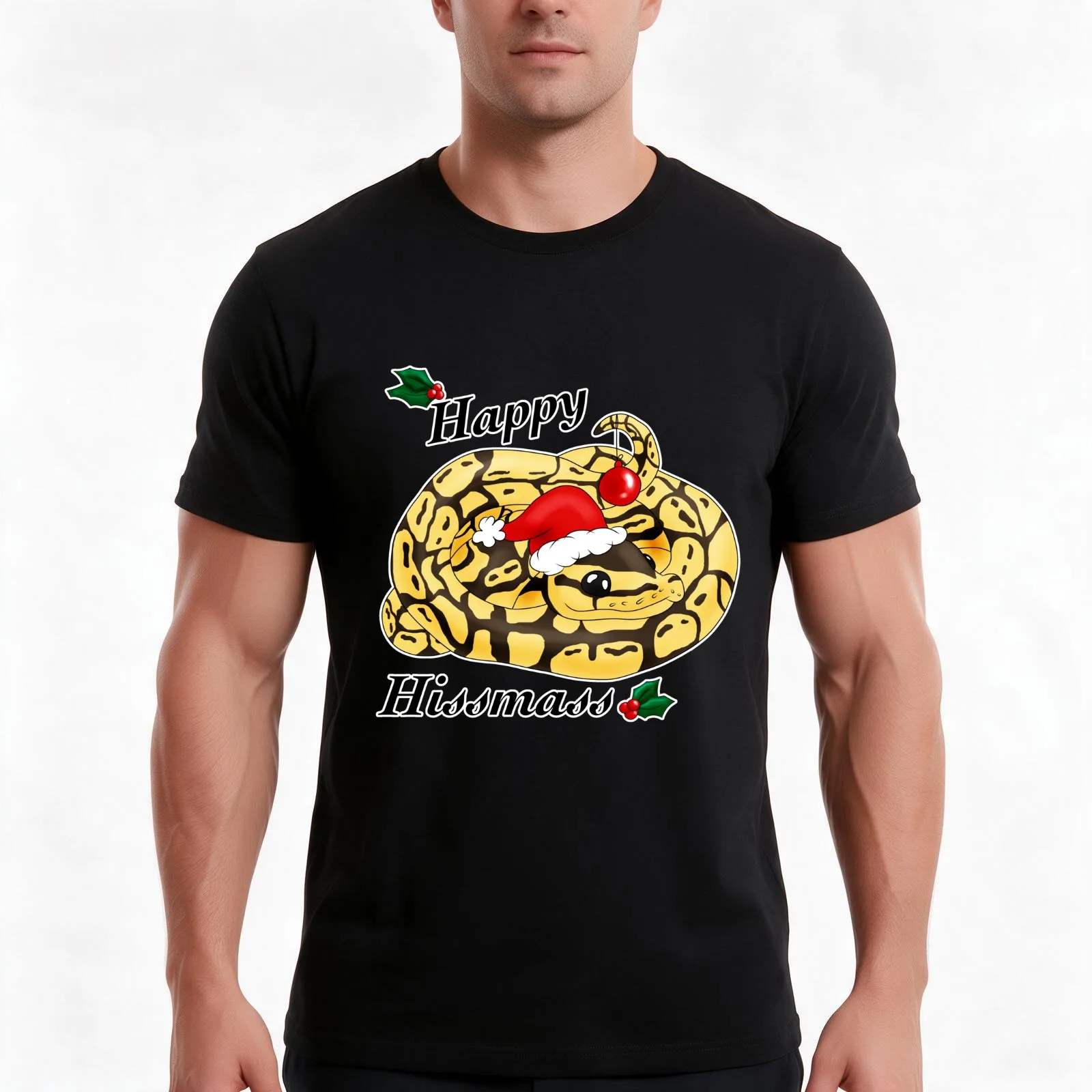 Christmas Snake T-Shirt, Summer Casual Cotton Tee, Oversized Streetwear Tops, Vintage Graphic Print, Loose Fit Short Sleeve