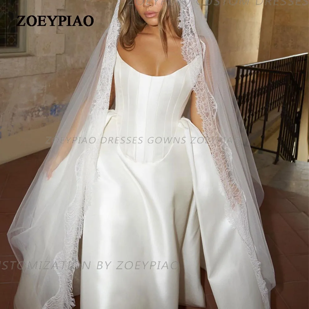 

2024 Satin Elegant Long Wedding Dresses A Line Sleeveless Modern Bridal Dress Strapless Bride Gowns Vestidos De Novia Custom