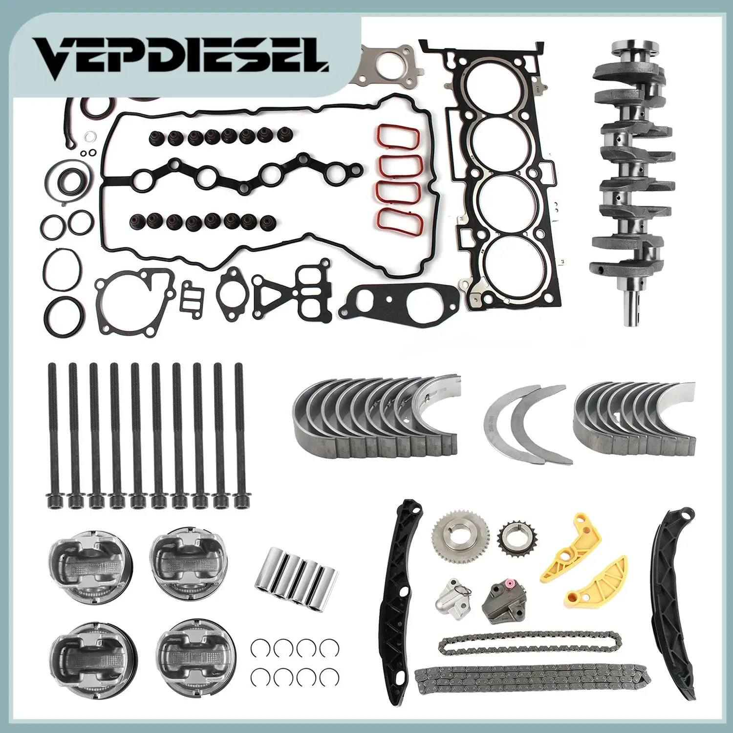 

G4KJ Engine Rebuild Piston & Ring Set W/Crankshaft Head Bolt Bearings Timing Chain Kit 230402G500 For 2011-2020 Kia Hyundai 2.4L