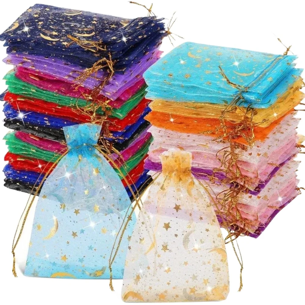 

20PCS Moon Stars Drawstring Organza Bags Jewelry Gift Bags Pouches Gold Star Organza Favor Pouches for Christmas Wedding