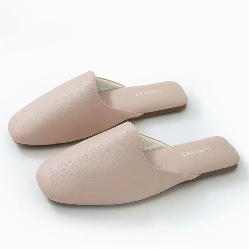 

Women's Four Seasons Leather Baotou Slipper Waterproof Non Slip High Quality Soft Sole Home Slipper Office Slipper Floor Slipper