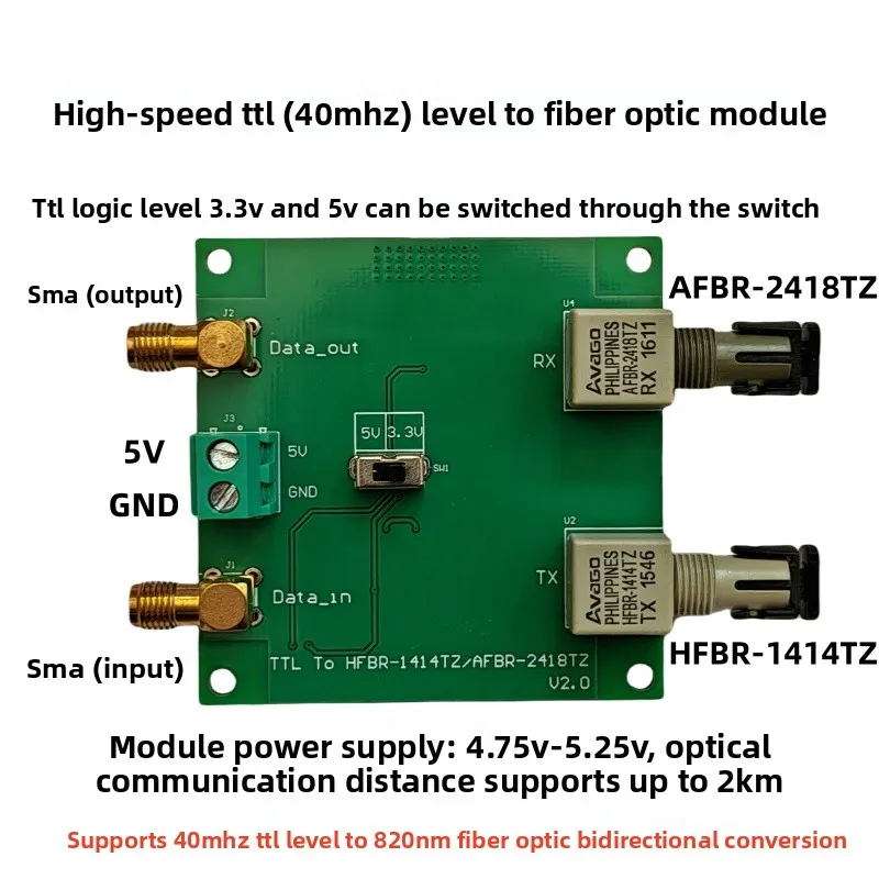 High-Speed TTL to 820nm Fiber Optic Bidirectional Converter Module – 40Mhz Data Rate for Industrial Communication