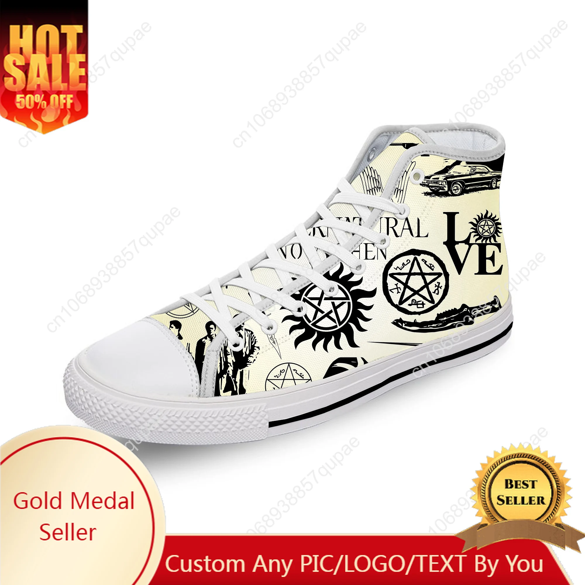 

Supernatural Winchester Bros White Cloth Fashion 3D Print High Top Canvas Shoes Men Women Lightweight Breathable Sneakers