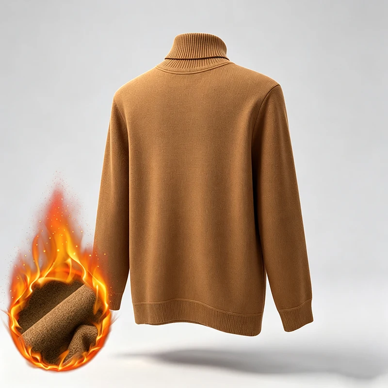 Herren Fleece-gefütterter Rollkragenpullover mit langen Ärmeln, gerippten Bündchen und Saum, Thermo-Pullover für die kalte Jahreszeit, alltägliche Freizeitkleidung für den Arbeitsweg. – Detail 6