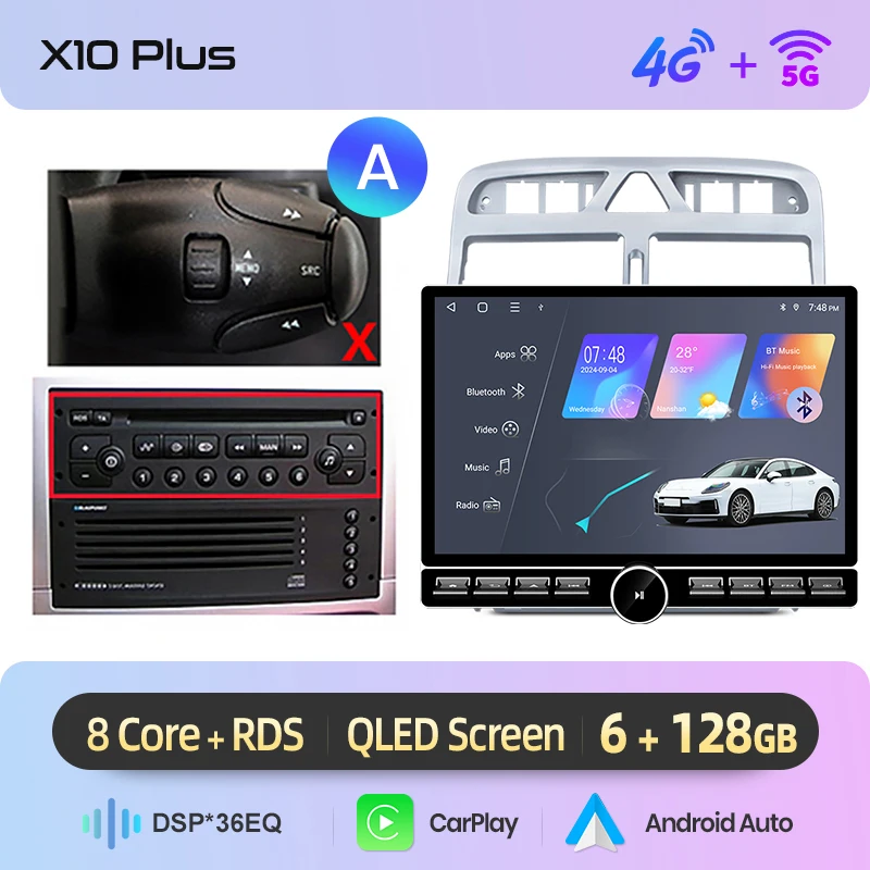 Junsun 13.1″ QLED Draadloze CarPlay Android Auto Autoradio Voor Peugeot 307 CC SW 2002-2013 Intelligente Systemen DSP SWC RDS GPS FM