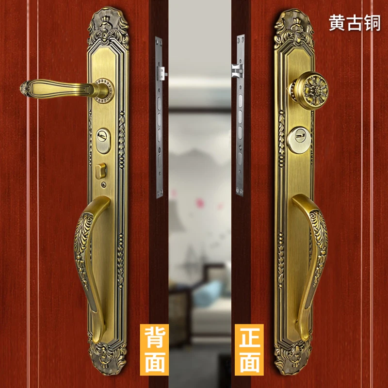 

Anti-theft lock Luxury villa double door door lock household universal yellow bronze entrance large wooden door handle