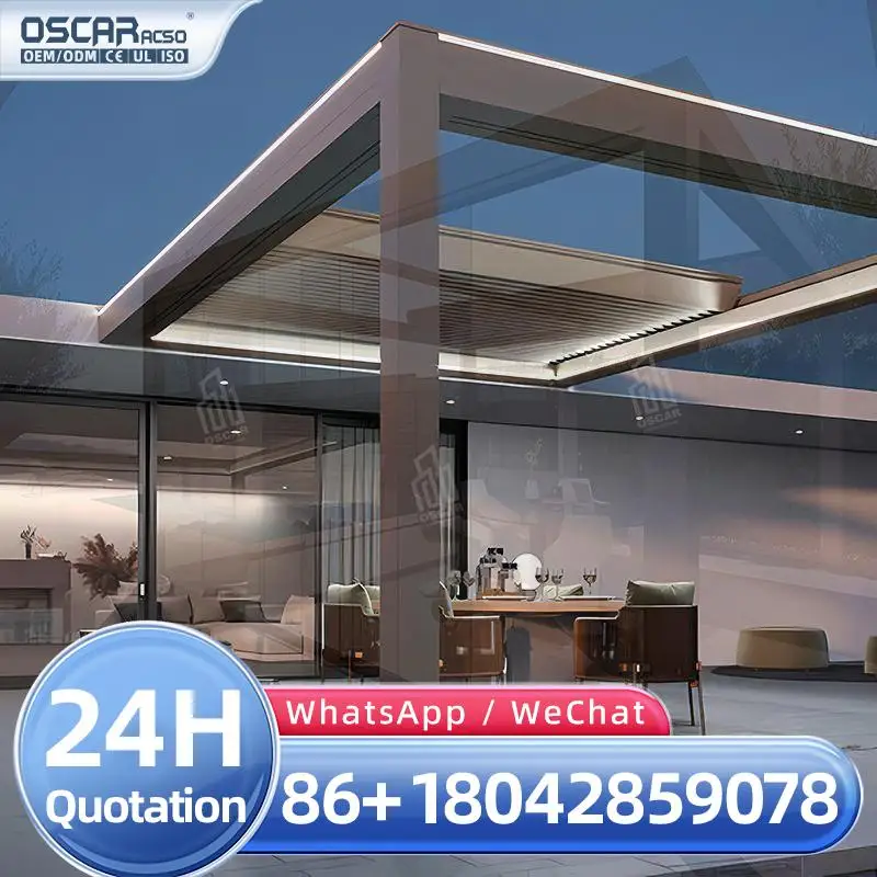 4M x 3M Motorized Bioclimatic Aluminum Outdoor Pergola Powder Coated Frame Easily Assembled with Optional LED for Garden Patio B