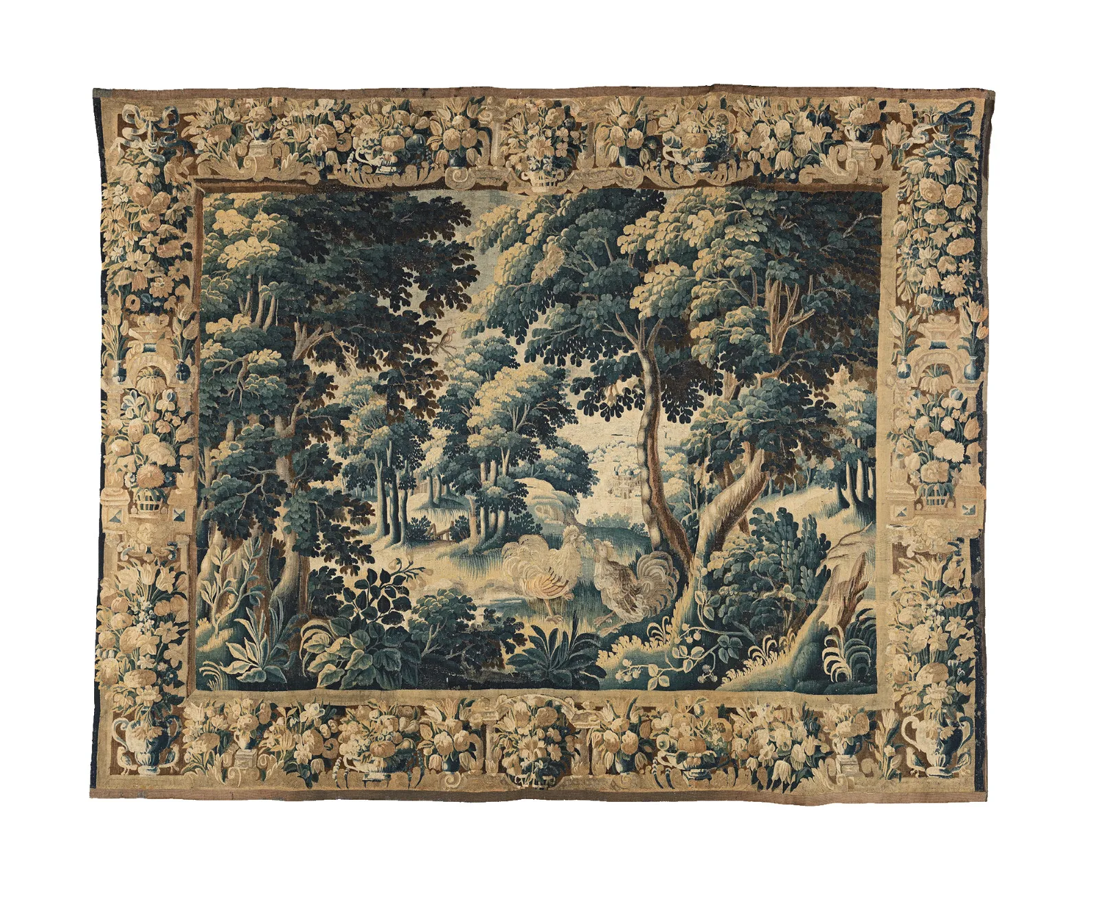 Vintage Forest Scene Tapestry with Rooster and Flowers Classic Wall Art Decor for Home Bedroom Living Room