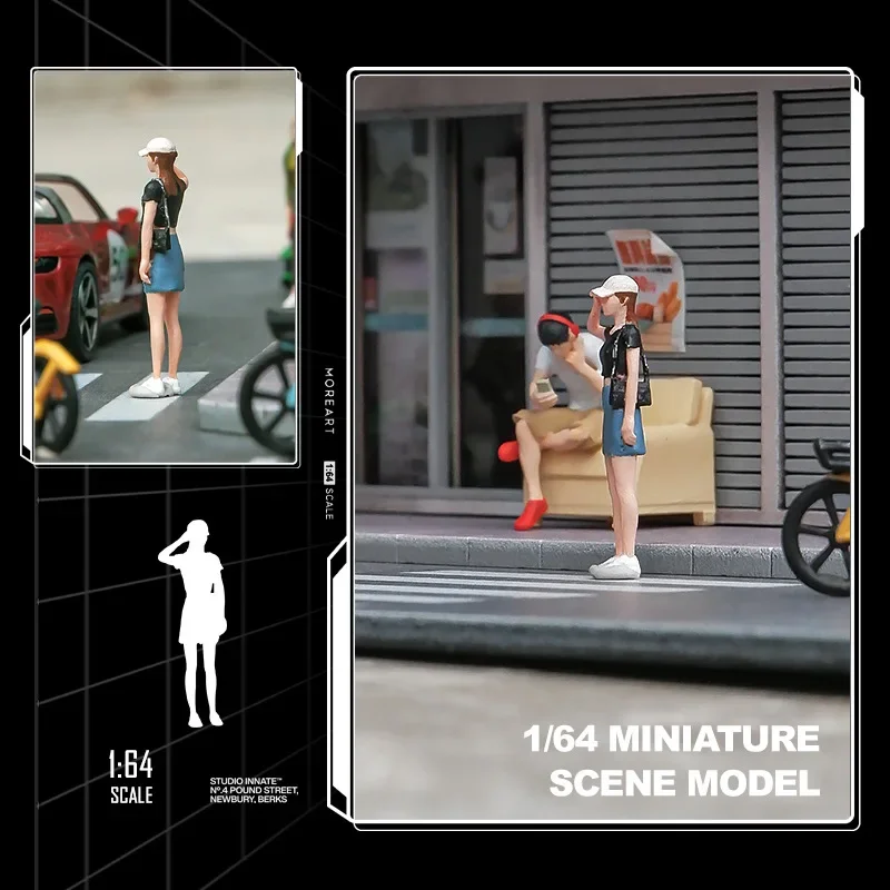 1:64 Anime straat Meisje Mini Pop Figuur Model miniatuur Fotografie rekwisieten Scène Model DIY Zand tafel landschapsarchitectuur ornament Gift