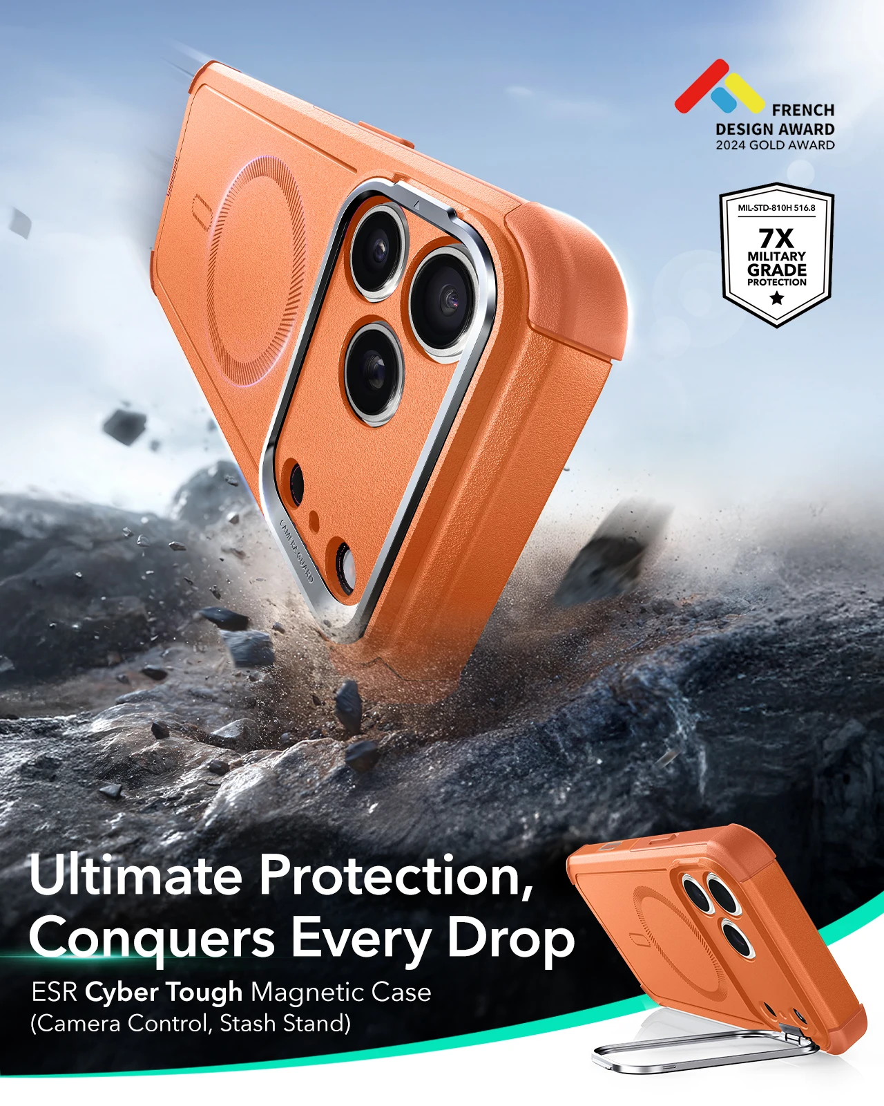 ESR for iPhone 18 Pro Max Magnetic Phone Cover Military-Grade Case with Stash Stand for iPhone 18 Pro/17/16/Air Series