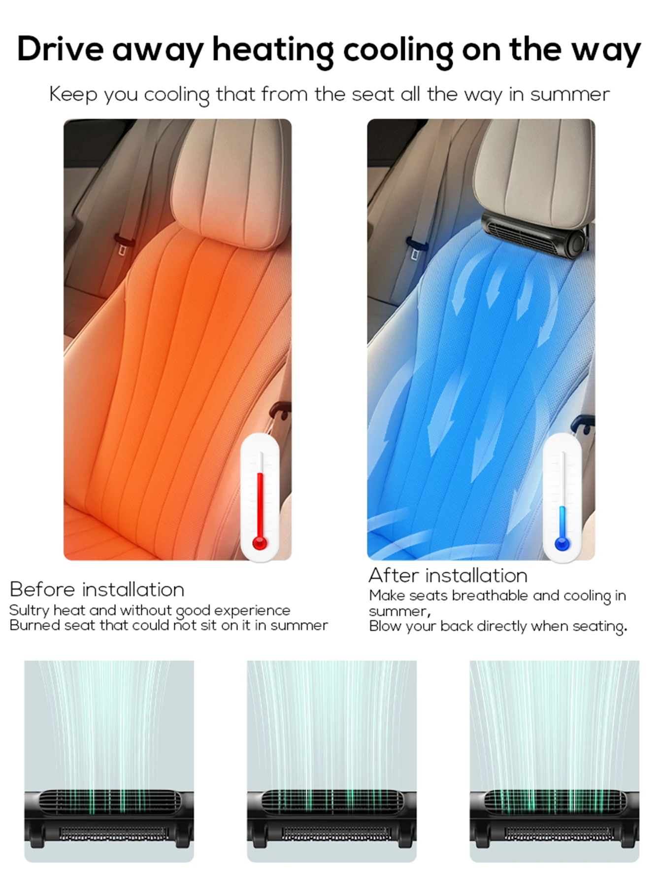 Vissko Portable Car Seat Fan for Front Rear Seat Passenge USB Powered Headrest Cooling Air Fan Adjustable Strap Car Interior Fan image 3