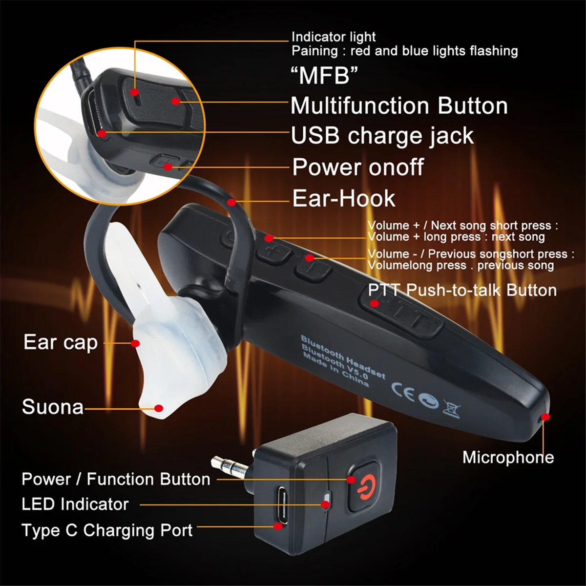 Walkie Talkie Headset PTT Bluetooth nirkabel, adaptor Headset mikrofon KENWOOD colokan K bebas genggam
