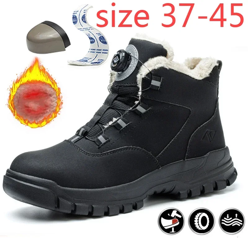 

Men's Winter Work Safety Shoes Rotating Buttons Men Boots Steel Toe Cap Indestructible Shoes Puncture-Proof Industrial Shoes Man